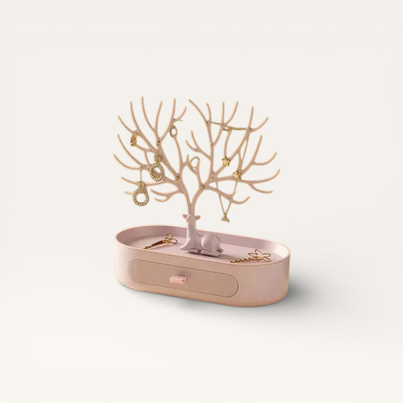 Arbre à Bijoux cerf avec tiroir rose