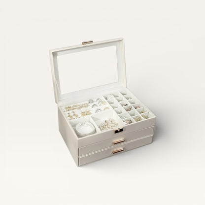 Boite à Bijoux 3 tiroirs blanc ouverte