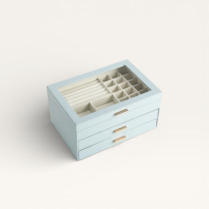Boite à Bijoux 3 tiroirs bleu fermé