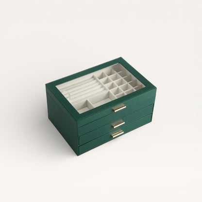 Boite à Bijoux 3 tiroirs vert 