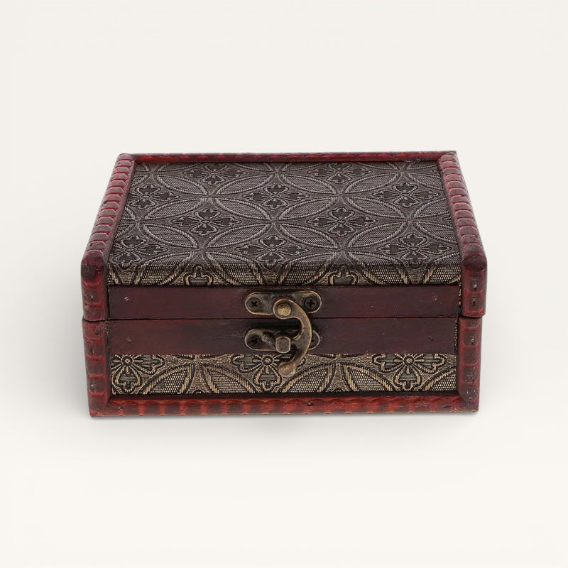 Boîte à Bijoux ancienne en bois carreau de face