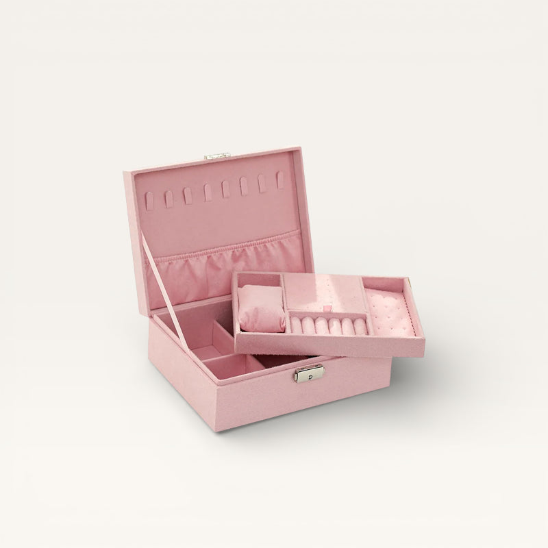 Boîte à Bijoux en Velours rose ouverte